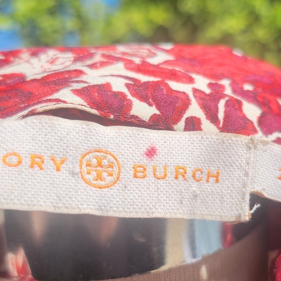 Tory Burch Red and White Floral Silk Blouse Sz 2 - Picture 1 of 5